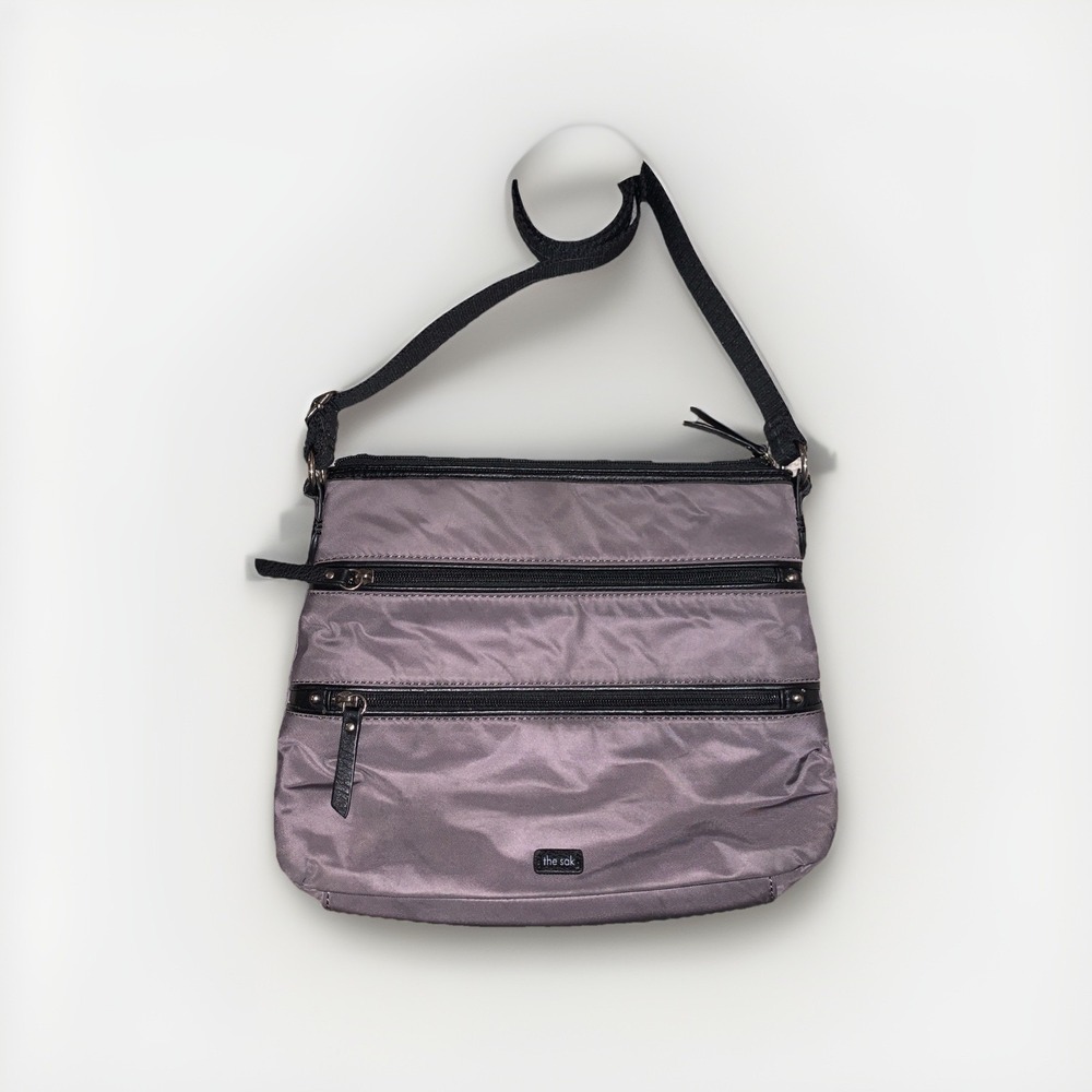 The Sak Gray Esperato Nylon Crossbody Bag Purse Handbag Travel Zipper